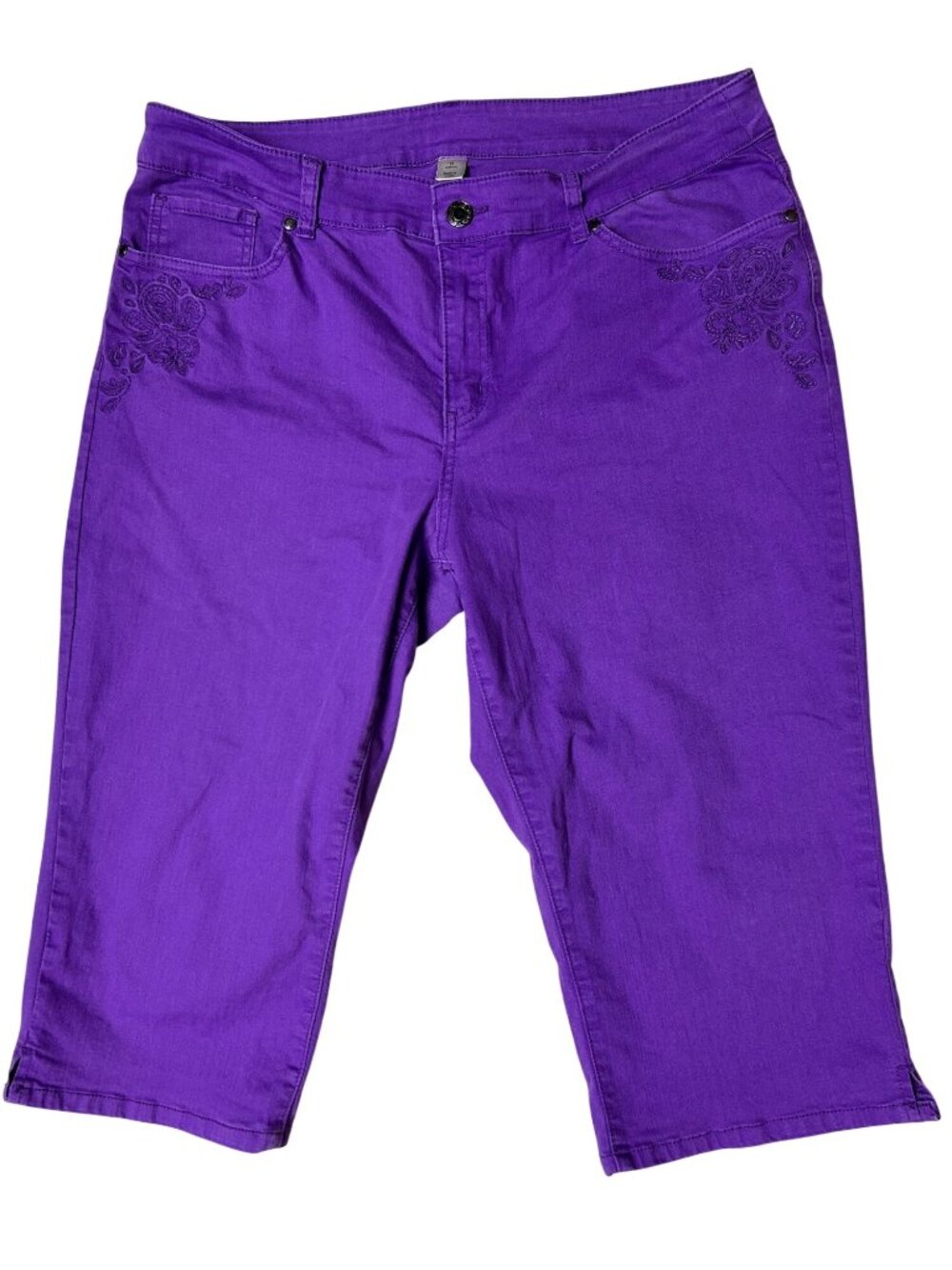 Purple Embroidered Capri Pants Womens Size 16 Average Cotton Blend Stretch